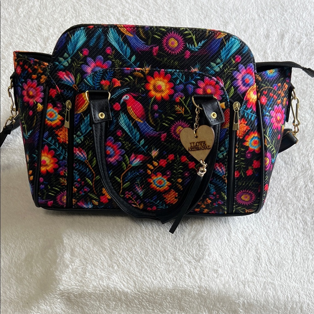 Catalina Flores Evening Bag with Organizer-Style Front Pocket Floral Bird Print